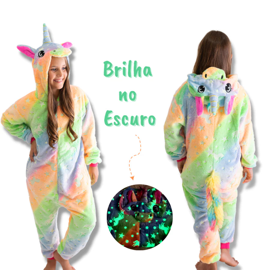 Macacão Pijama Infantil Unicórnio Menina Kigurumi